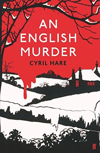 An English Murder book cover with a snowy country hillside scene and house in the distance