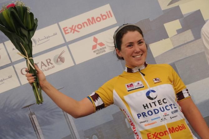 Another day in yellow for Chloe Hosking (Hitec Products UCK)