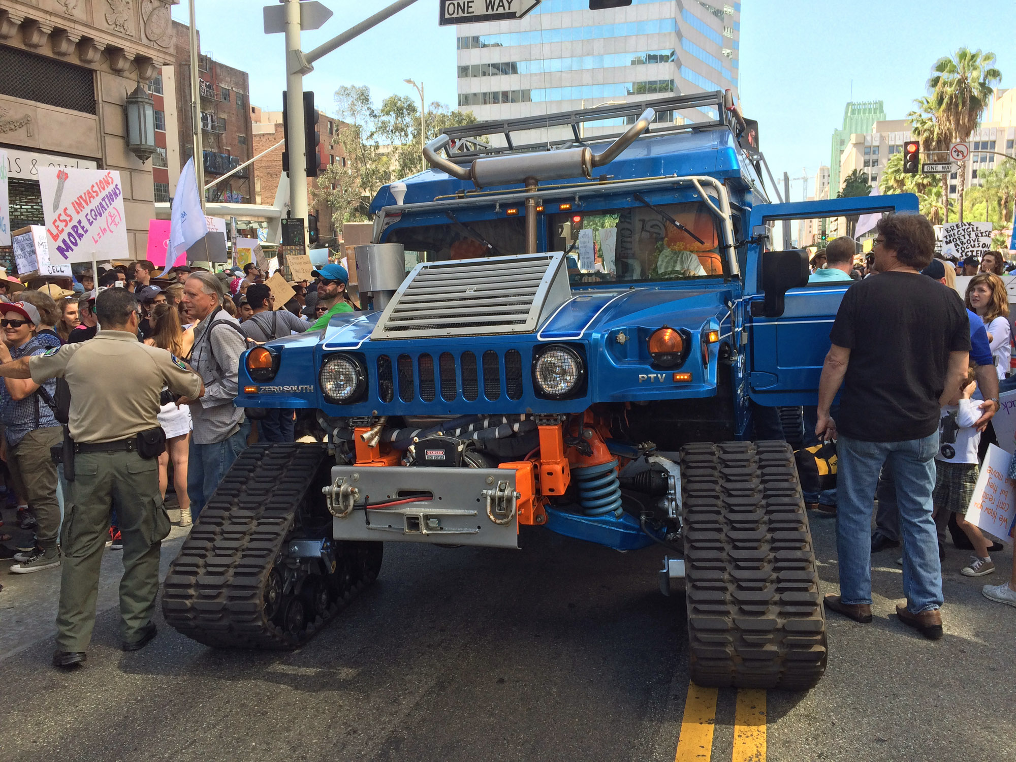 One of two electric-powered Hummers led the March for Science Los Angeles. 