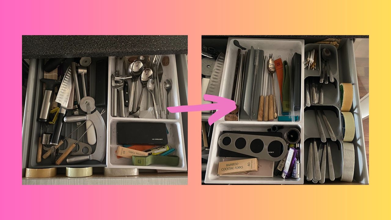 Kitchen drawer organizer from JosephJoseph in Annie&#039;s drawer before and after