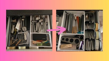 Kitchen drawer organizer from JosephJoseph in Annie's drawer before and after