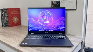 MSI Prestige 16 AI EVO (2025) review unit on desk