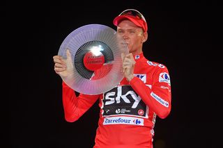Chris Froome with his first Vuelta a Espana overall trophy