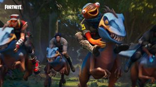 Fortnite raptors being ridden through the jungle in Chapter 4 Season 3