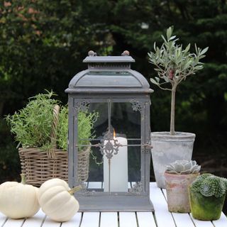 outdoor lantern and plant pots