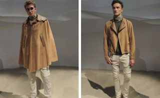 Male models wearing brown jackets