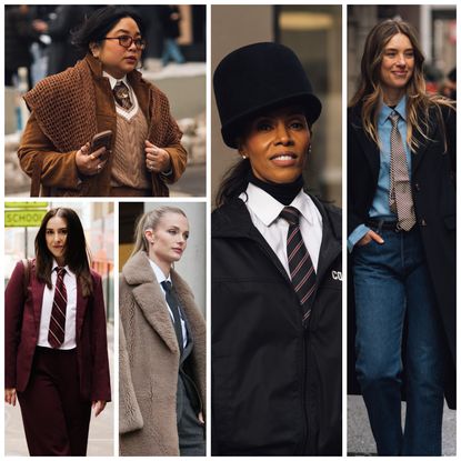 collage of women wearing neckties 