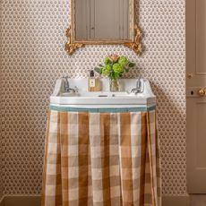 bathroom cabinets with curtain fronts