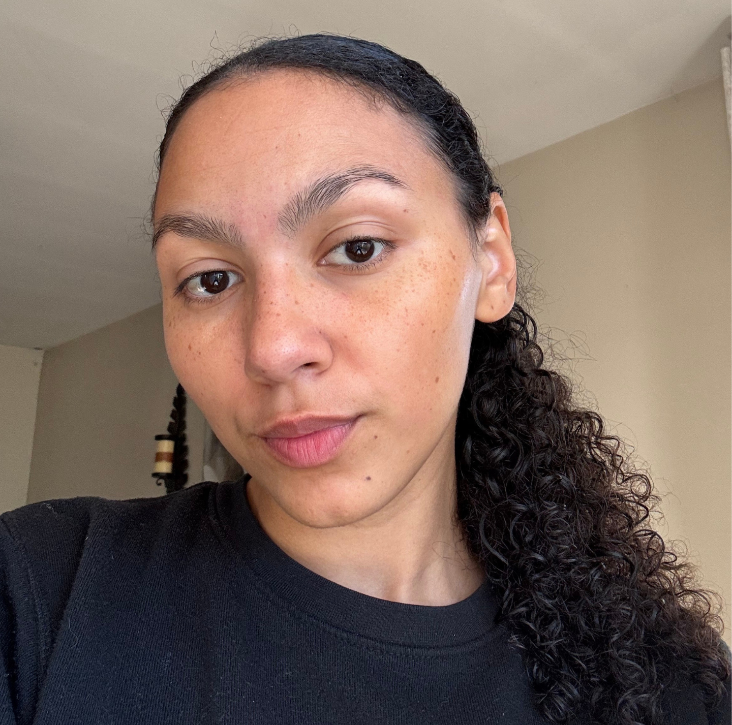 Sabrina Talbert before applying the Anastasia Beverly Hills MiniStroke Brow Pen in medium brown.