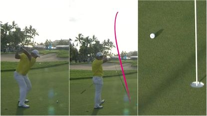 Screenshots of Hideki Matsuyama's amazing 3 wood at the Sony Open