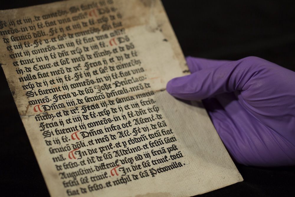 This 540-year-old page, ripped from a medieval priests&#039; handbook, was found in a library at the University of Reading.