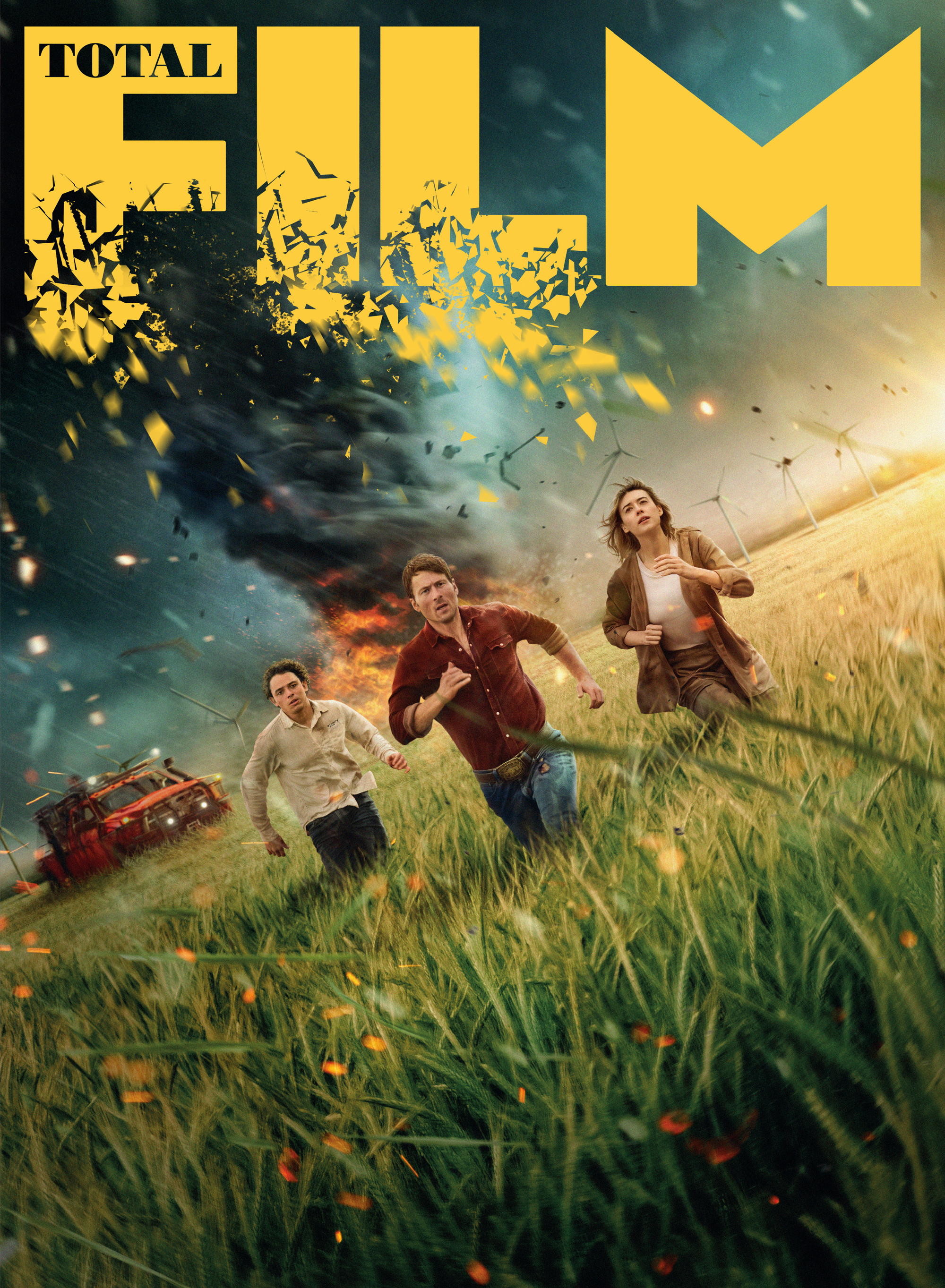 Glen Powell, Daisy Edgar-Jones and Anthony Ramos on the subscriber cover of Total Film's Twisters issue