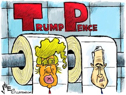 Political cartoon U.S. Donald Trump Mike Pence toilet paper