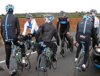 Simon Gerrans waits for a Team Sky training ride to get underway with his new team-mates earlier this year.
