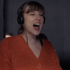 Taylor Swift wore her Life of a Showgirl orange cardigan in a new teaser trailer