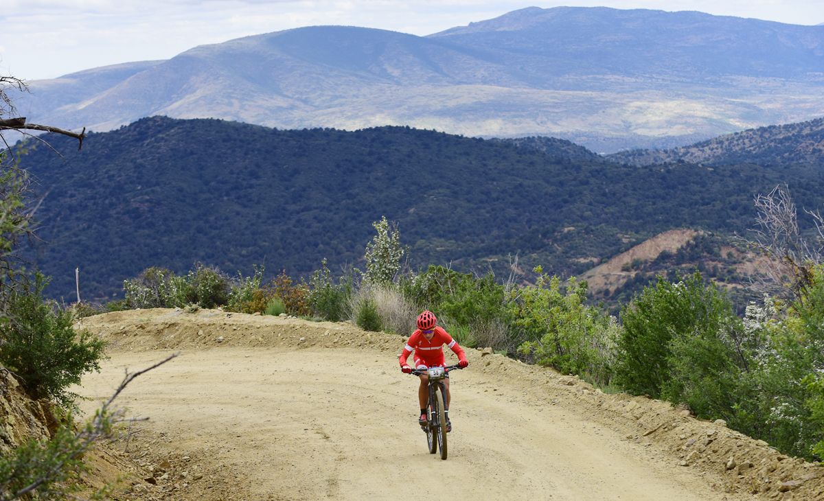 Howard Grotts (Specialized) alone after climbing eleven miles out of Skull Valley