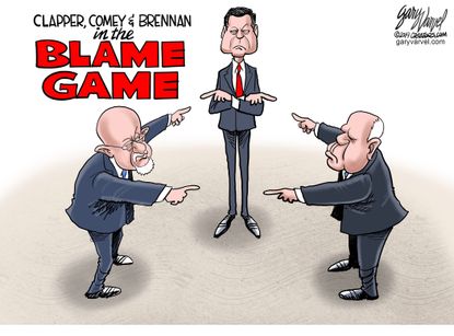 Political Cartoon U.S. James Comey Clapper John Brennan blame