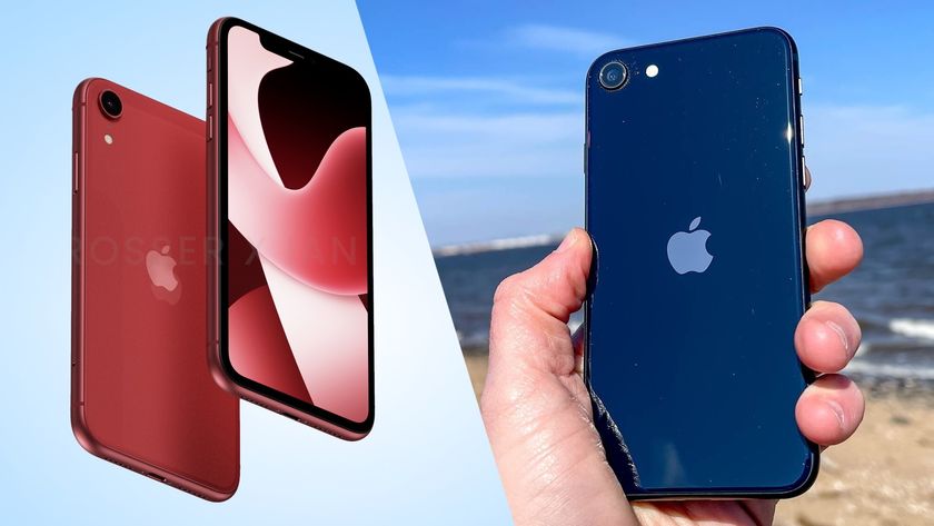 iphone se 4 in red render vs iphone se 3 in black on beach