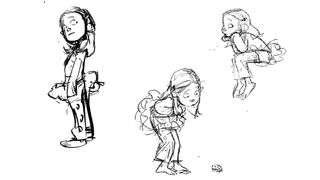 three quick sketches of a girl