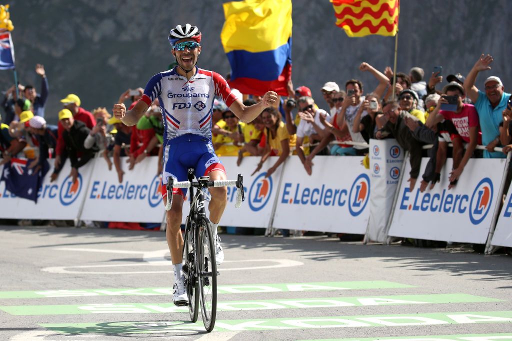 Pinot celebrates victory across the line