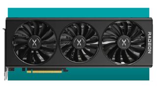 The XFX RX 6800 on a green background