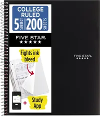 Five Star 5-subject Spiral Notebook Five Star 5-subject Spiral Notebook