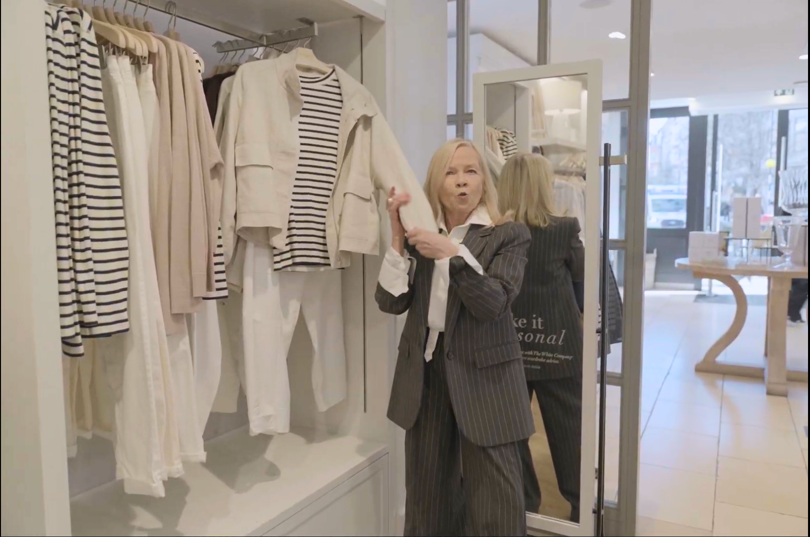 screenshot of Jo Good talking about Breton stripes in The White Company