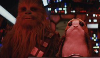 Chewbacca and Porg in The Last Jedi
