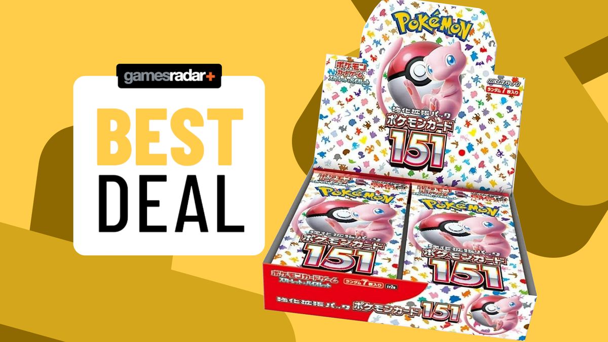 Japanese Pokemon 151 booster box beside a &#039;best deal&#039; badge, against a yellow background