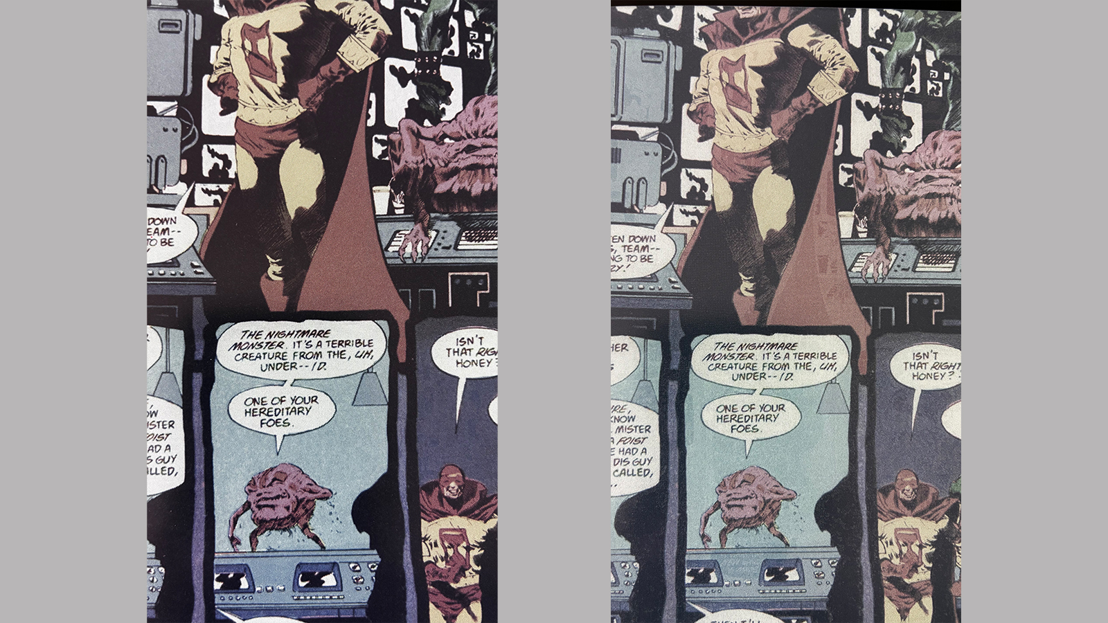 A side-by-side comparison of the same page of a graphic novel displayed on the Boox Go Color 7 Gen II (left) and the Go Color 7