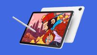 A photo of a white Android drawing tablet, the XPPen Magic Pro 13
