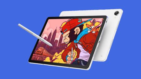 A photo of a white Android drawing tablet, the XPPen Magic Pro 13