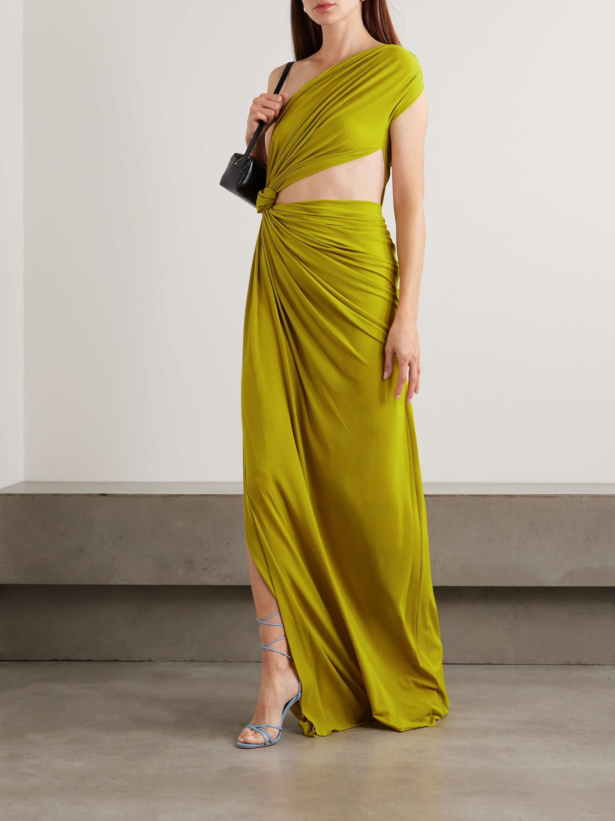 One-Shoulder Cutout Draped Gathered Stretch Recycled Crepe-Jersey Gown