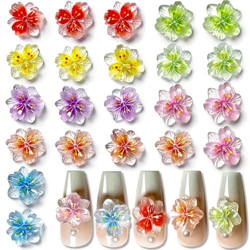 50pcs 3d Ice Translucent Flower Nail Charms - Luminous Resin Flower Petals for Nail Art