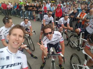 Trek-Segafredo riders show off their new white kits for the Tour de France in this selfie from Bauke Mollema