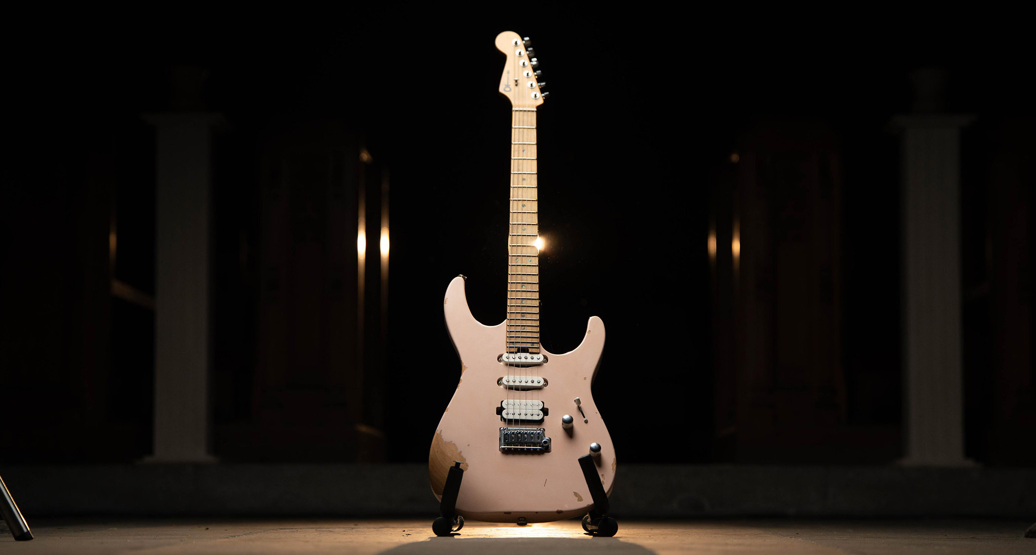 Charvel Rick Graham Signature Pro-Mod DK24 2PT MPL: the shell-pink finish has been distressed in the factory, revealing some of the body wood.