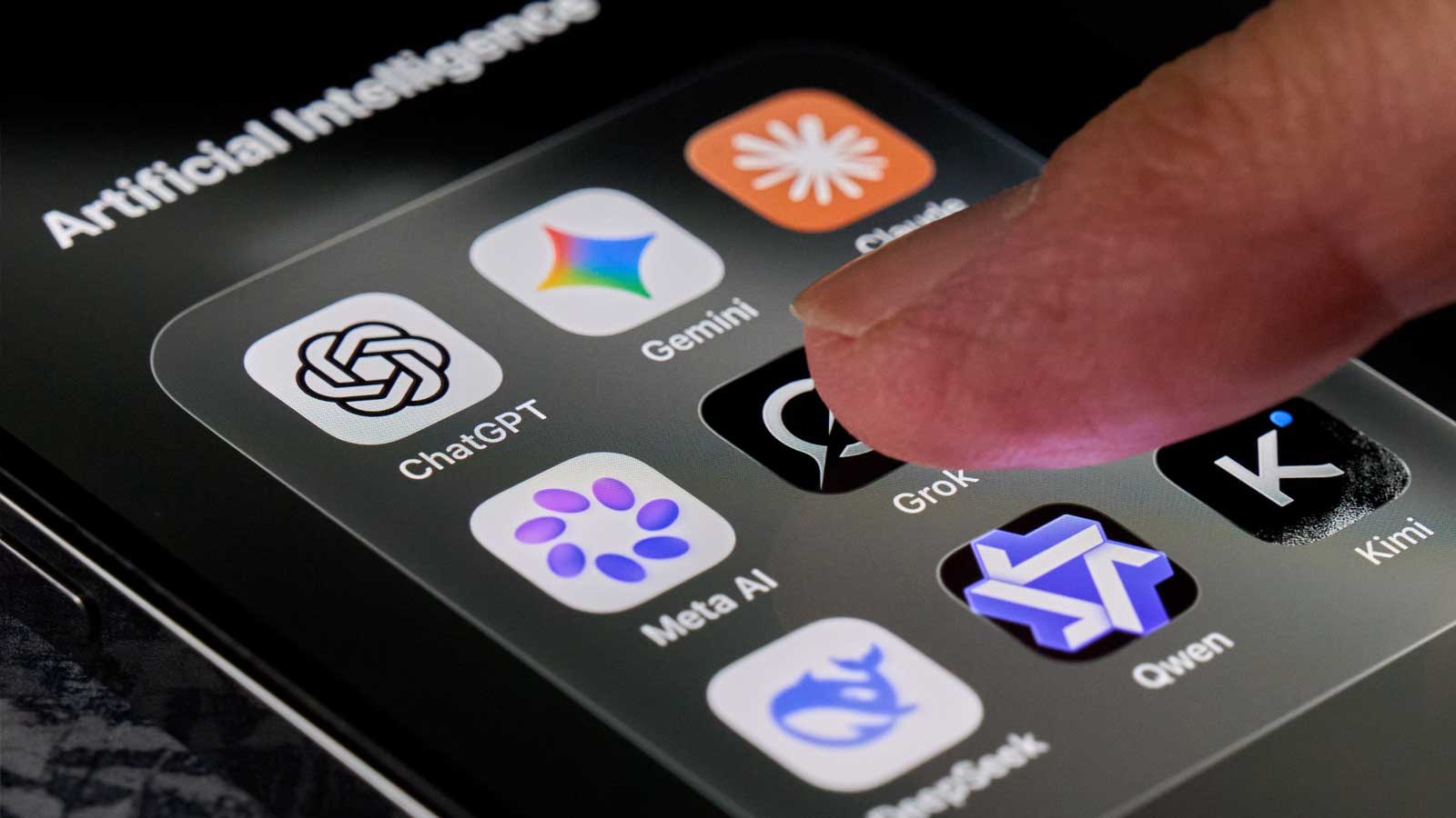Phone user choosing which AI to open.