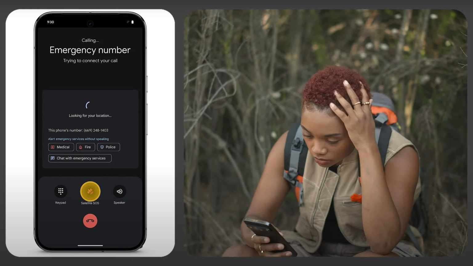 Google demo of Satellite SOS working on a Pixel 9