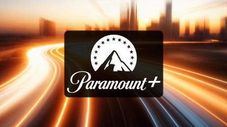 Paramount+ logo on an abstract highway to city background