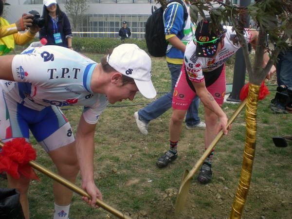 Riders took part in a tree planting ceremony after the stage.