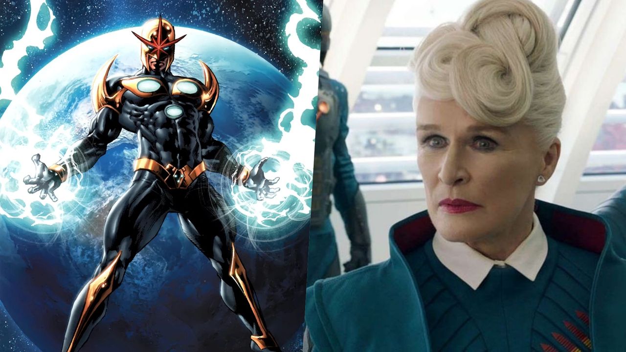 Nova and Glenn Close in Guardians of the Galaxy