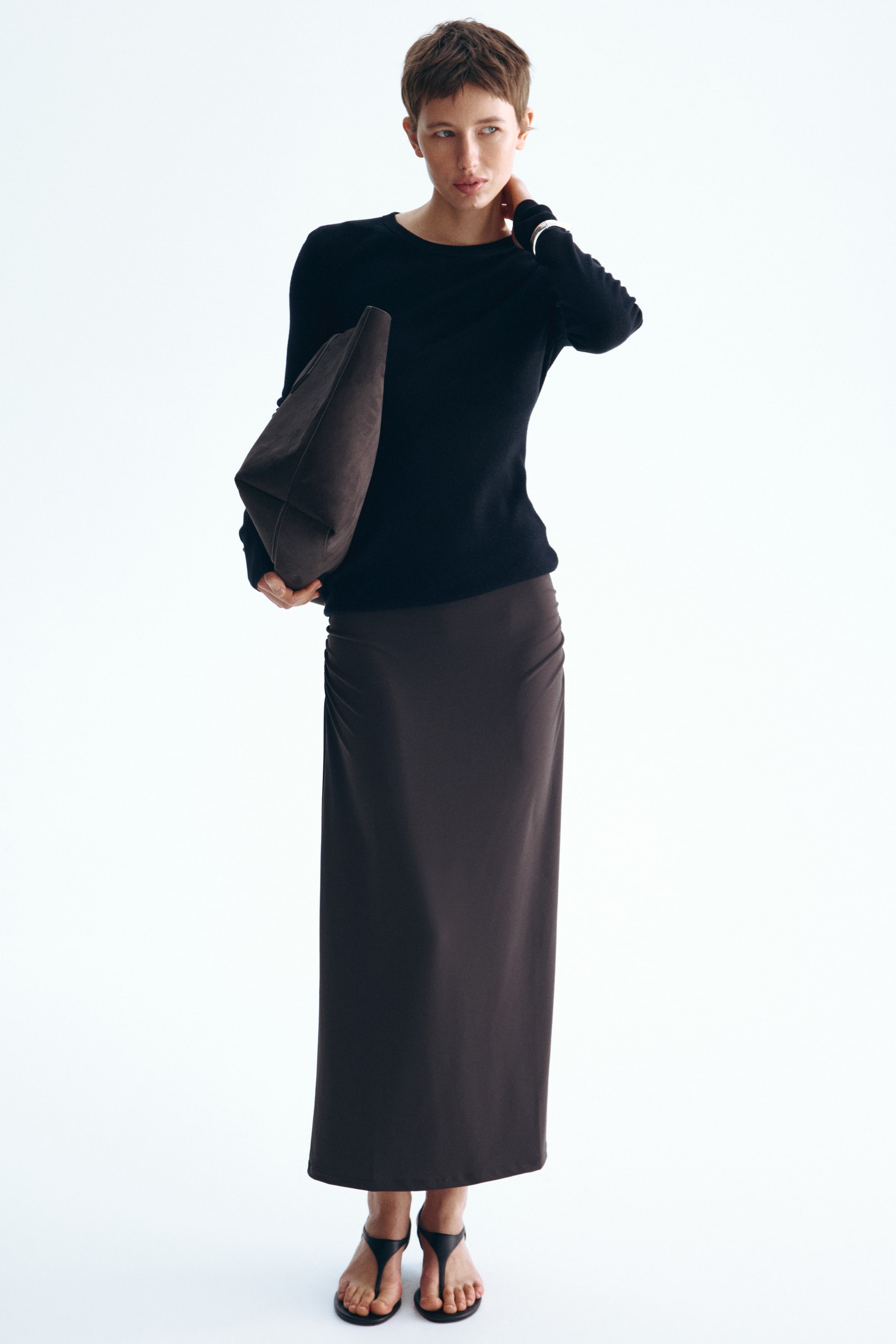 Draped Midi Skirt - Dark Brown