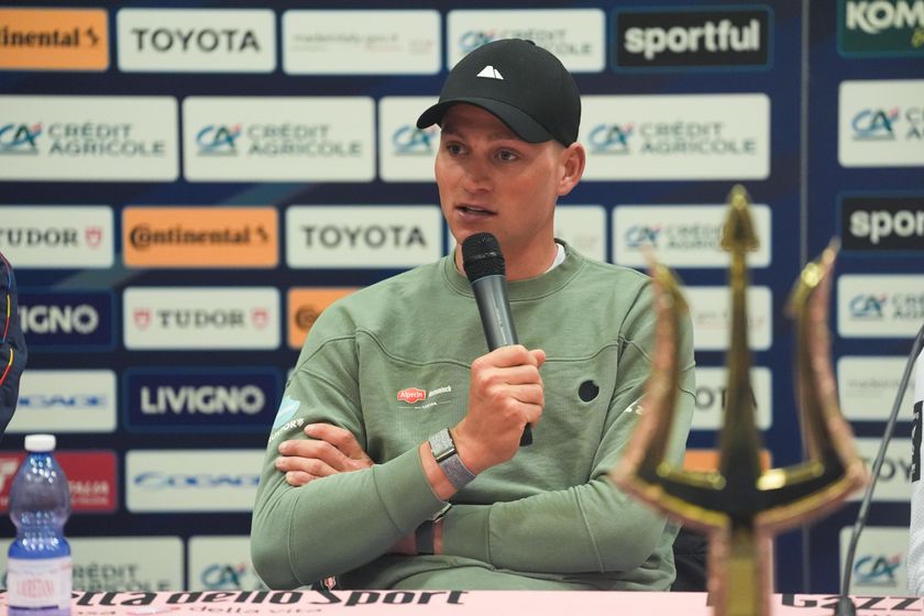 Mathieu Van der Poel during the top riders press conference of the 60th Tirreno Adriatico 2025 on March 9 2025 in Lido di Camaiore Tuscany ItalyCycling Tyrrhenian Adriatic 2025 Top Riders Press Conference Italy Lido Di Camaiore 09 Mar 2025