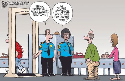 Political Cartoon U.S. Trump TSA line shutdown