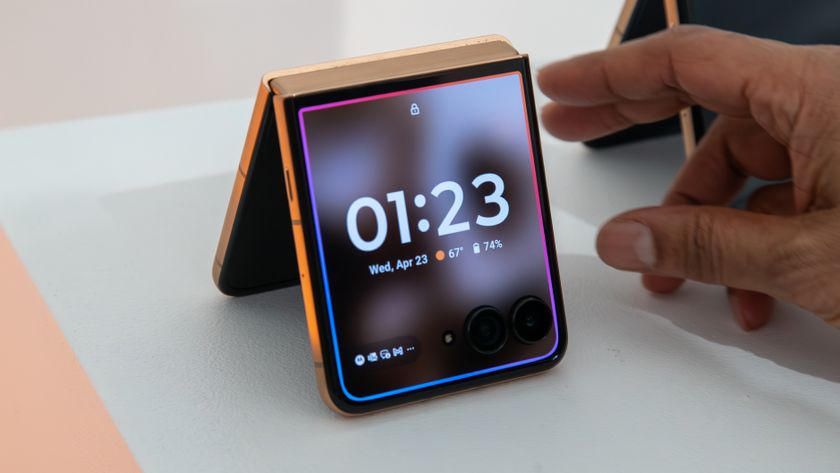 The Razr Ultra 2025 with a ring around the cover screen