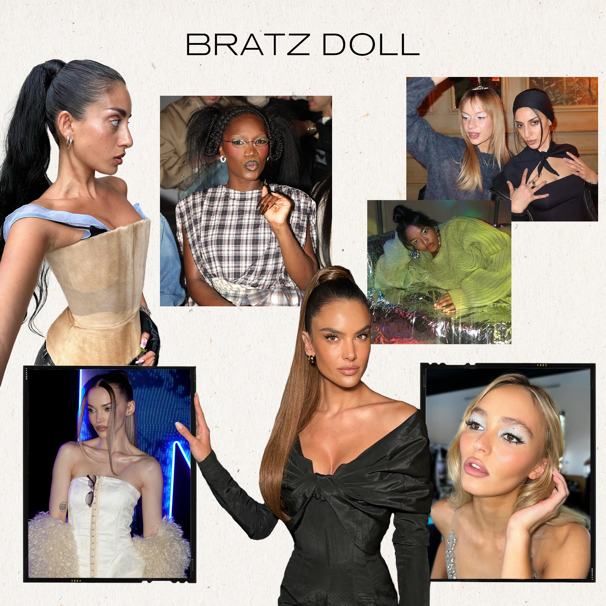Photo collage of Bratz-inspired makeup and hair looks