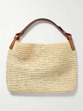 Minetta Leather-Trimmed Raffia Tote