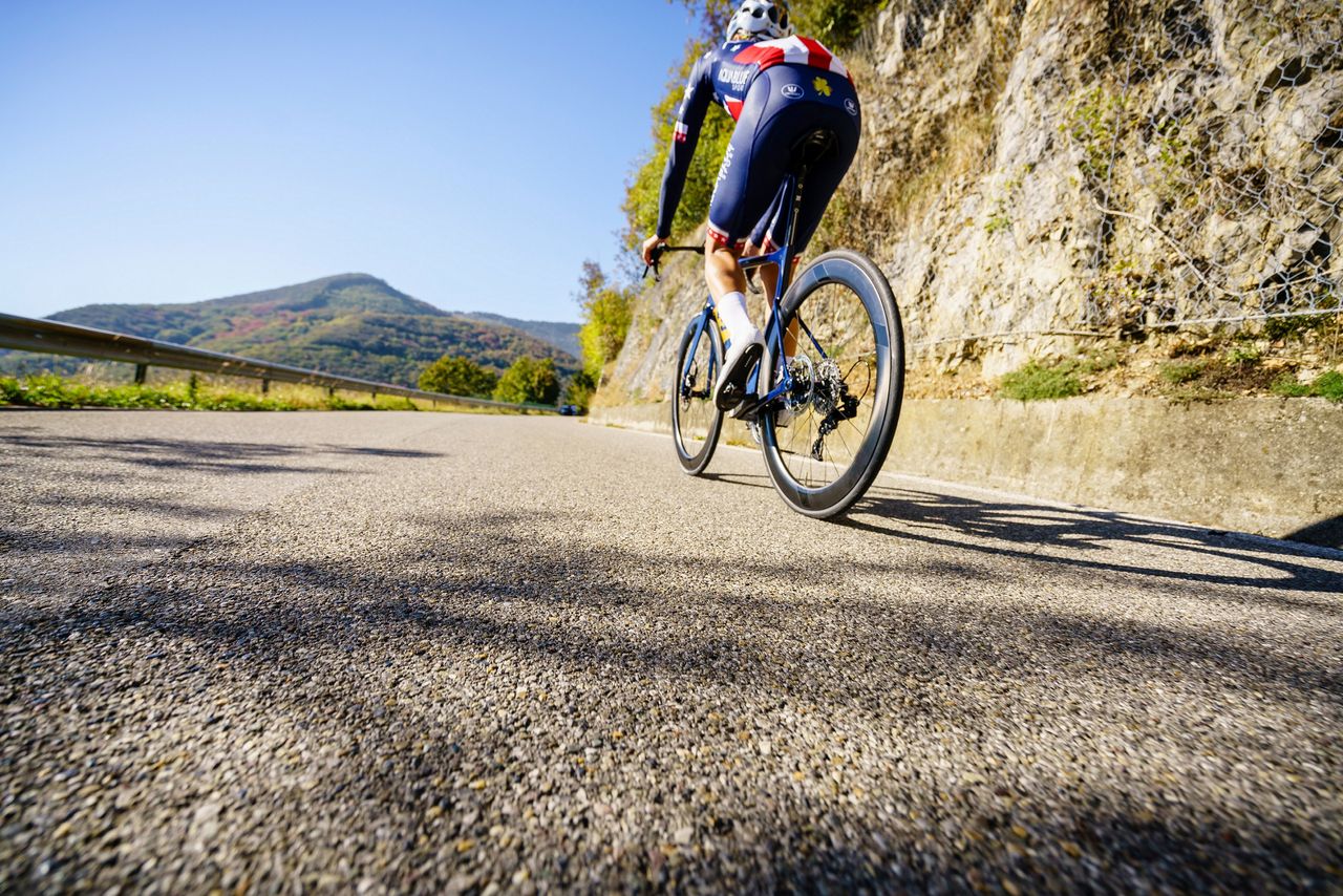Larry Warbasse trains on the 3T Strada