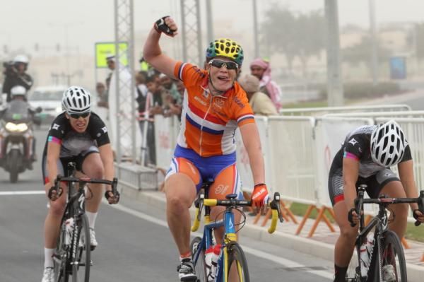 Kirsten Wild (Netherlands) celebrates winning stage 1