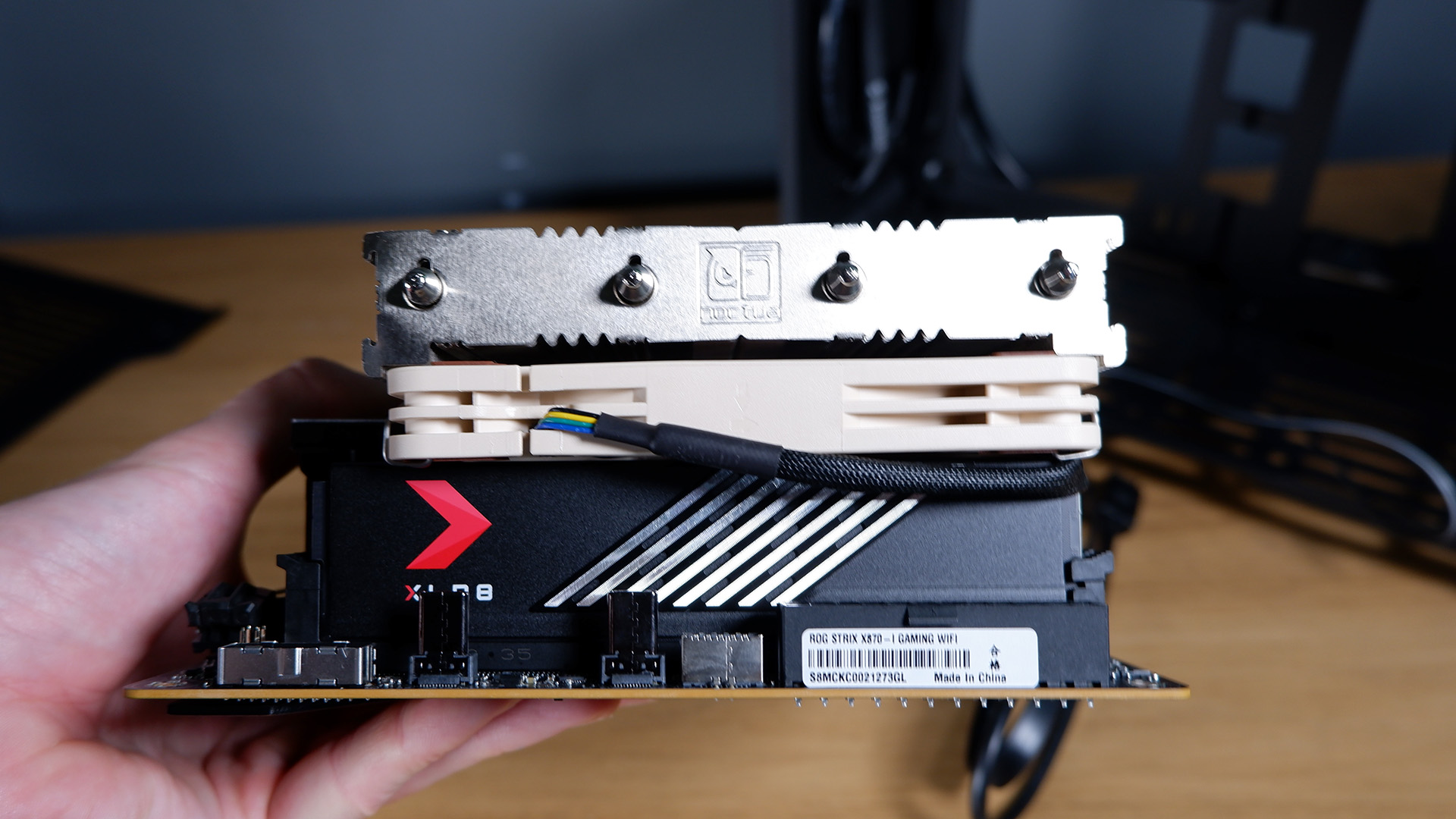 A Noctua cooler installed on a Mini-ITX motherboard.